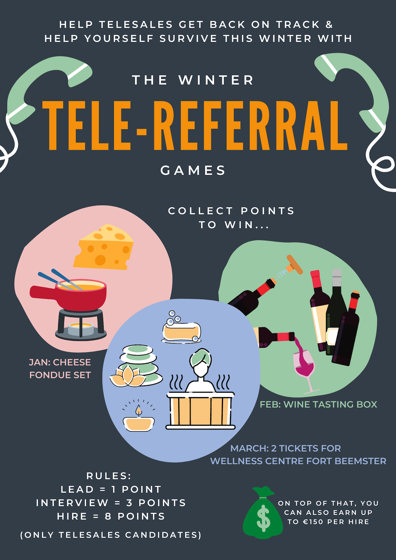 Recruitmentposter voor interne communicatie over de Tele-referral game campagne