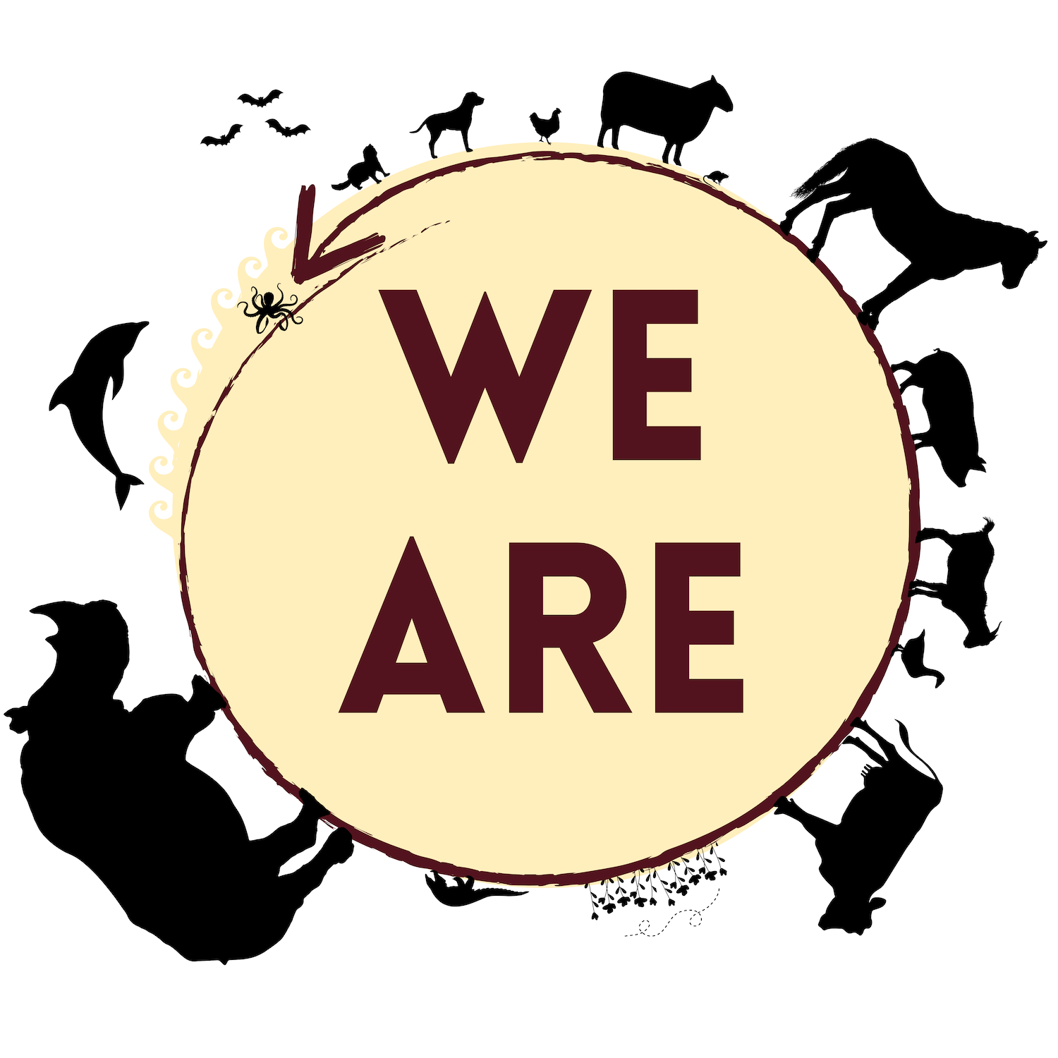 Logo voor WE ARE, een tentoonstelling over dierenwelzijn, uitgebreide versie